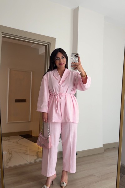 KETEN BEBEKSİ TAKIM TOZ PEMBE  Pudra