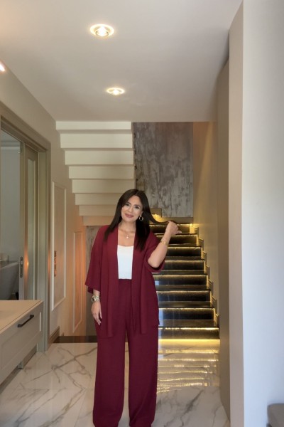 BÜRÜMCÜK DÜZ PAREO TAKIM BORDO Bordo