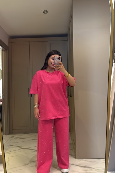 İKİ İPLİK TAŞLI TAKIM PEMBE  Pembe