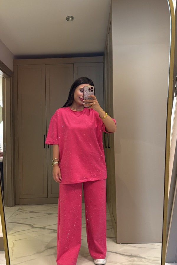 İKİ İPLİK TAŞLI TAKIM PEMBE  Pembe