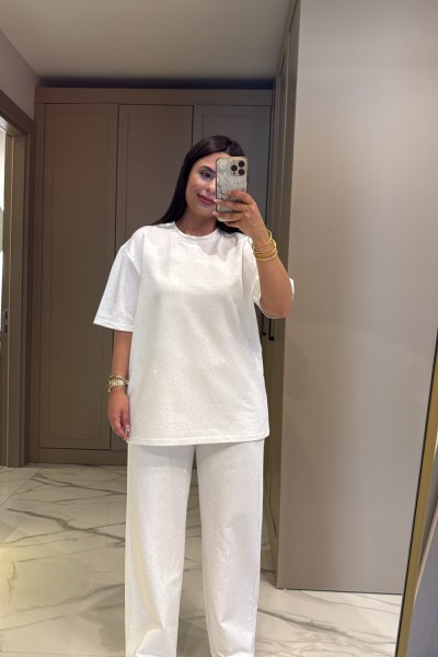 İKİ İPLİK TAŞLI TAKIM BEYAZ  Beyaz