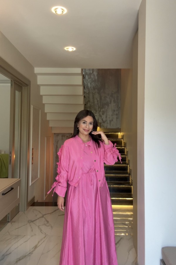 CEKETLİ MODAL ELBİSE PEMBE  Pembe