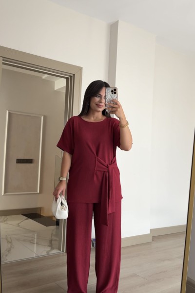 BAĞLAMALI BÜRÜMCÜK TAKIM BORDO  Bordo
