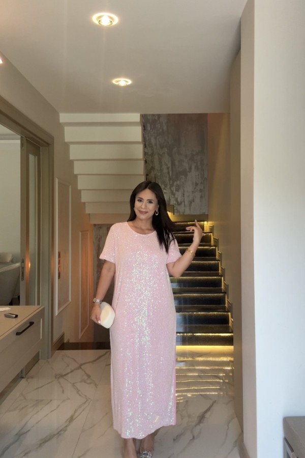 PAYETLİ ELBİSE PEMBE Pembe