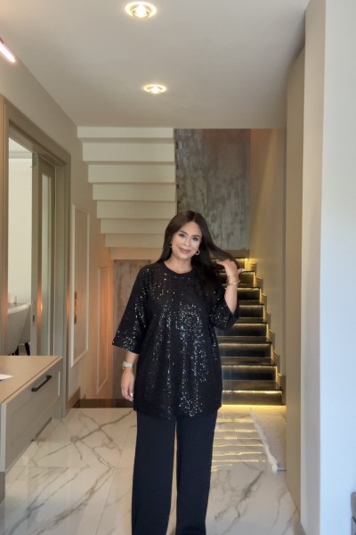PULLU KREP TAKIM SİYAH  Siyah