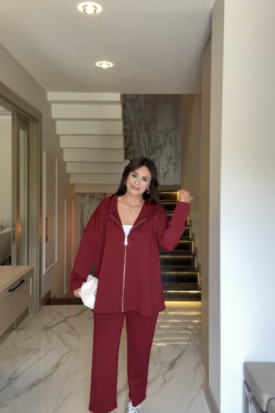 FERMUARLI EŞOFMAN TAKIMI BORDO  Bordo
