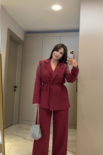 PIRILTILI BLAZER TAKIM BORDO  Bordo