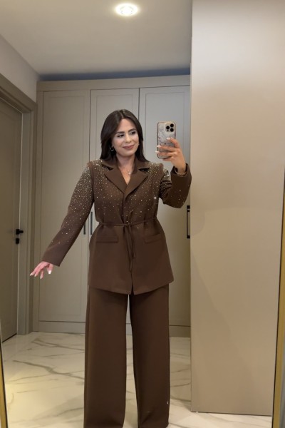 PIRILTILI BLAZER TAKIM KAHVERENGİ  Kahverengi