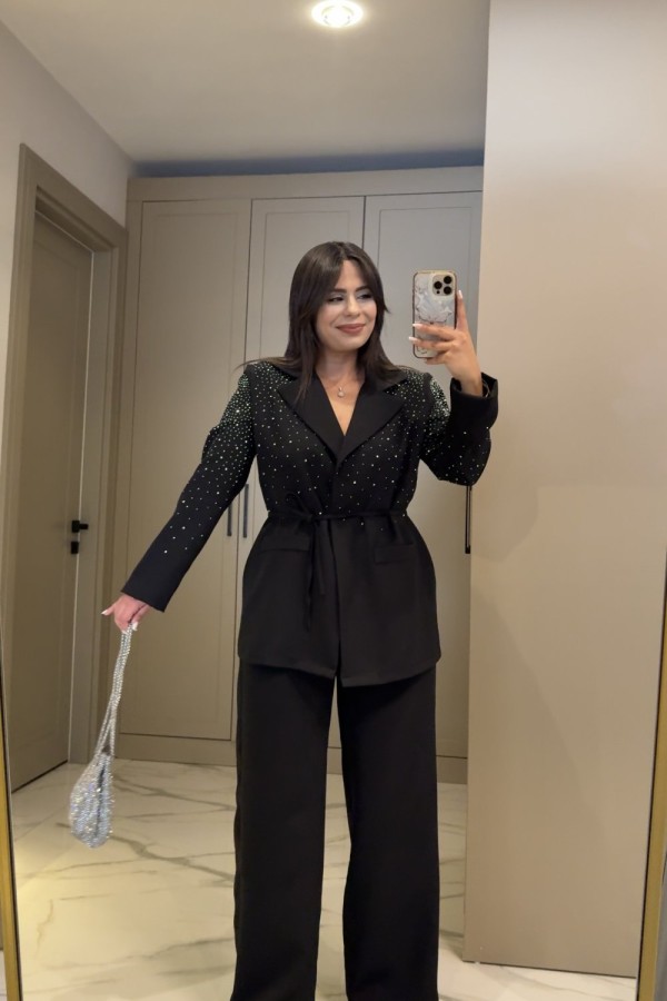 PIRILTILI BLAZER TAKIM SİYAH  Siyah