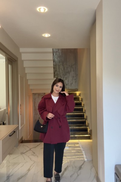 KUŞAKLI TRENÇKOT BORDO  Bordo