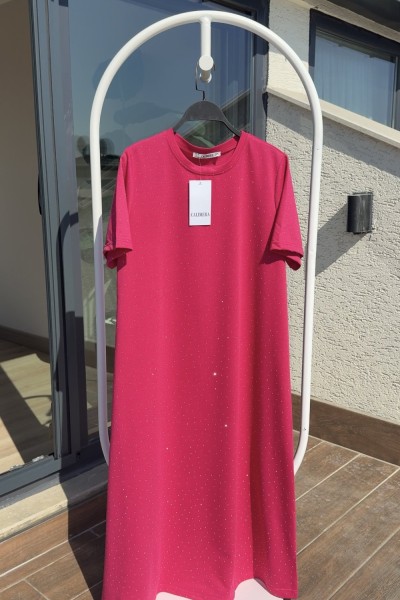 İKİ İPLİK TAŞLI ELBİSE PEMBE Pembe