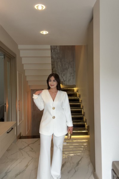 GOLD DÜĞMELİ SCUBA TAKIM BEYAZ  Beyaz