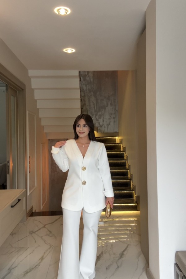 GOLD DÜĞMELİ SCUBA TAKIM BEYAZ  Beyaz