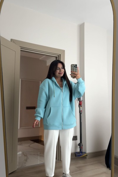 ÜÇ İPLİK ŞARDONLU SWEAT TURKUAZ Turkuaz