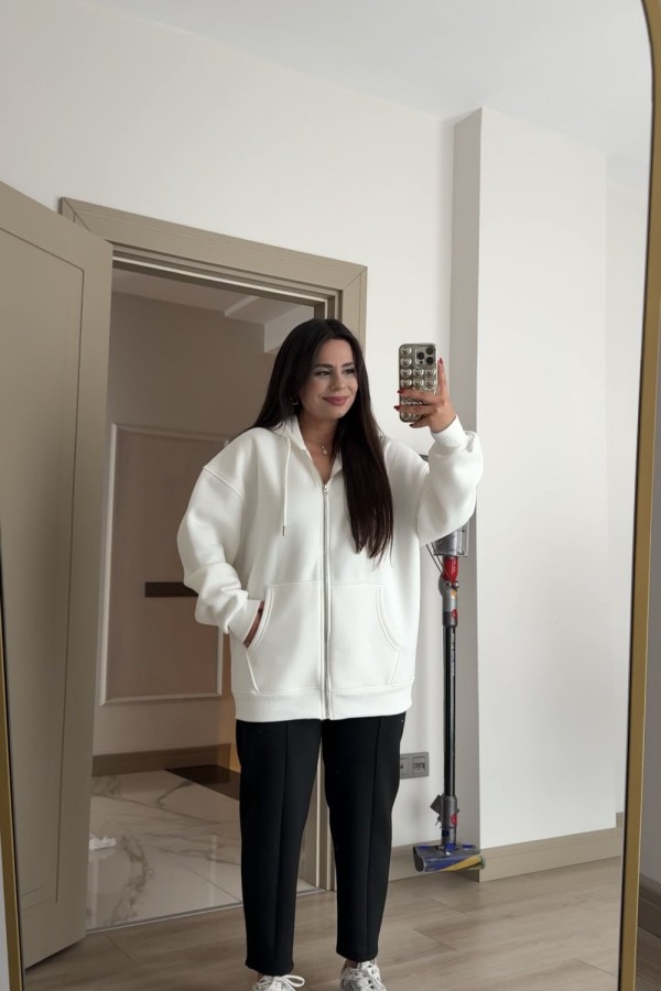 ÜÇ İPLİK ŞARDONLU SWEAT BEYAZ Beyaz