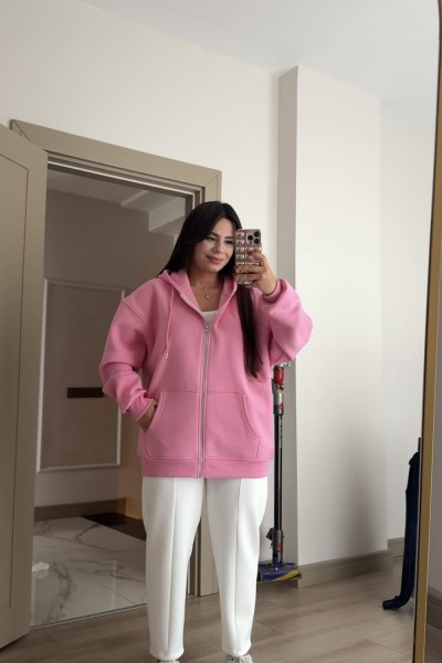 ÜÇ İPLİK ŞARDONLU SWEAT PEMBE  Pembe