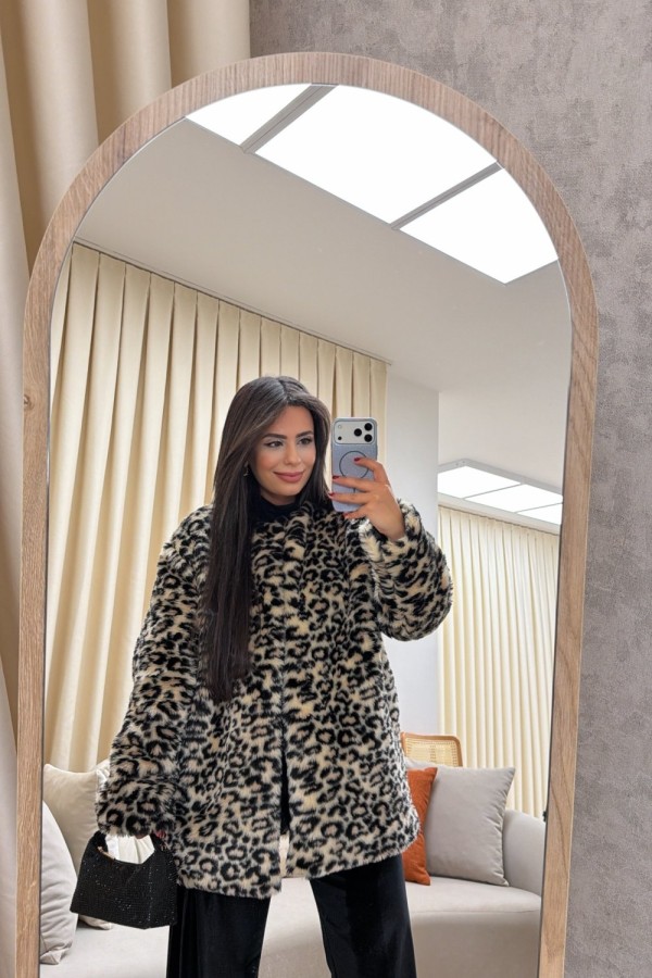 Leopar Peluş Mont  Leopar
