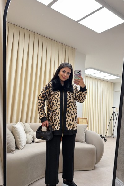 LEOPAR KÜRK YAKALI SCUBA TAKIM Leopar
