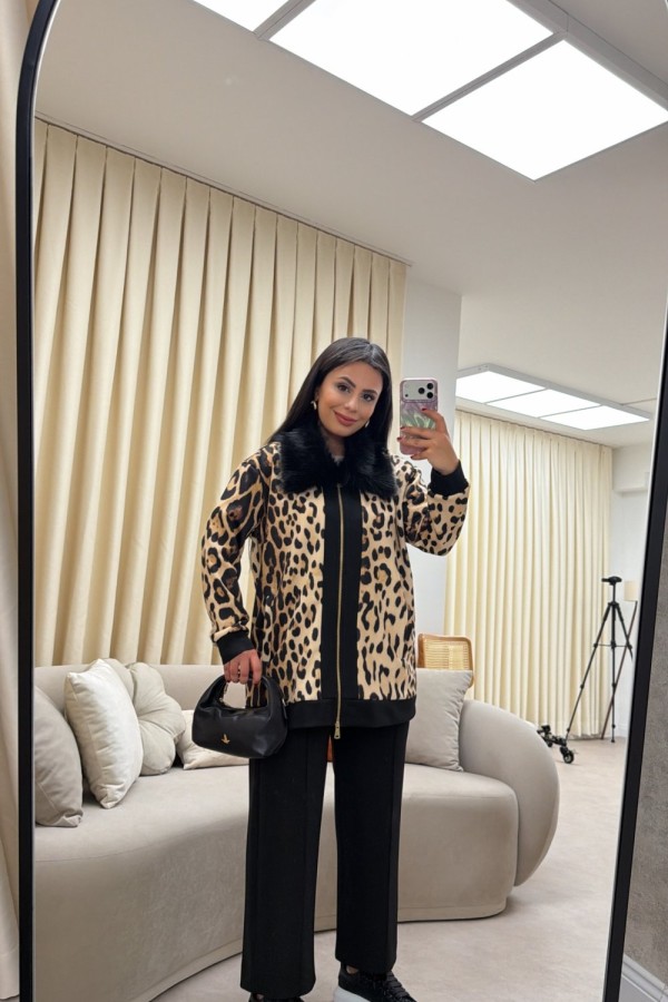 LEOPAR KÜRK YAKALI SCUBA TAKIM Leopar