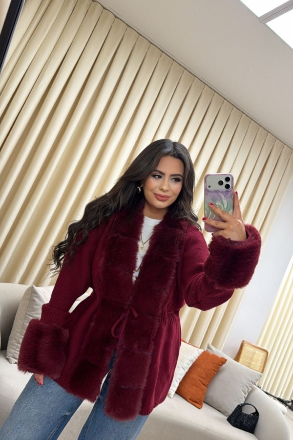 TREND KÜRKLÜ HIRKA BORDO  Bordo