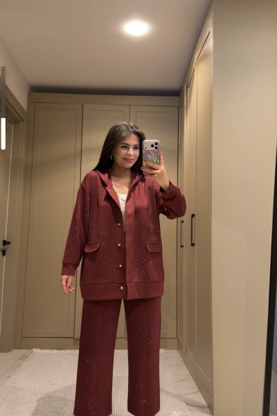 TASARIM TAŞLI TAKIM BORDO Bordo