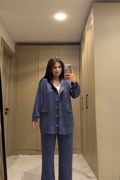 TASARIM TAŞLI TAKIM MAVİ  Mavi