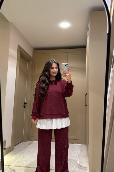 MELO ÜÇLÜ TAKIM BORDO  Bordo