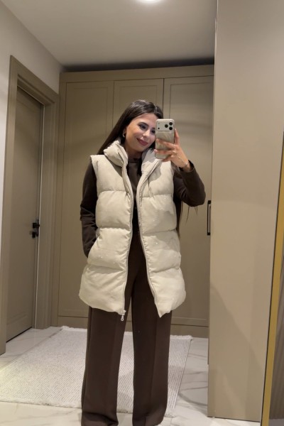 TAŞLI ŞİŞME YELEK TAŞ  Taş Rengi