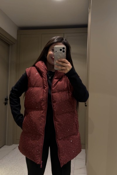 TAŞLI ŞİŞME YELEK BORDO  Bordo