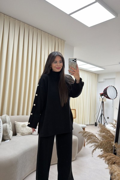 GOLD DÜĞMELİ TRİKO TAKIM SİYAH Siyah