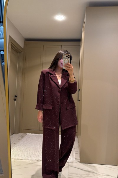 TAŞLI BLAZER TAKIM BORDO  Bordo