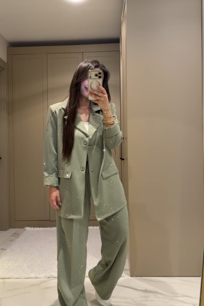 TAŞLI BLAZER TAKIM ÇAĞLA YEŞİLİ  Su Yeşili