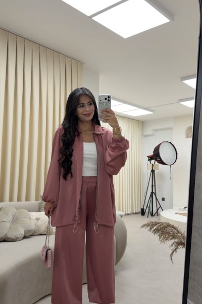 ZARA MODEL SATEN TAKIM PEMBE  Pembe