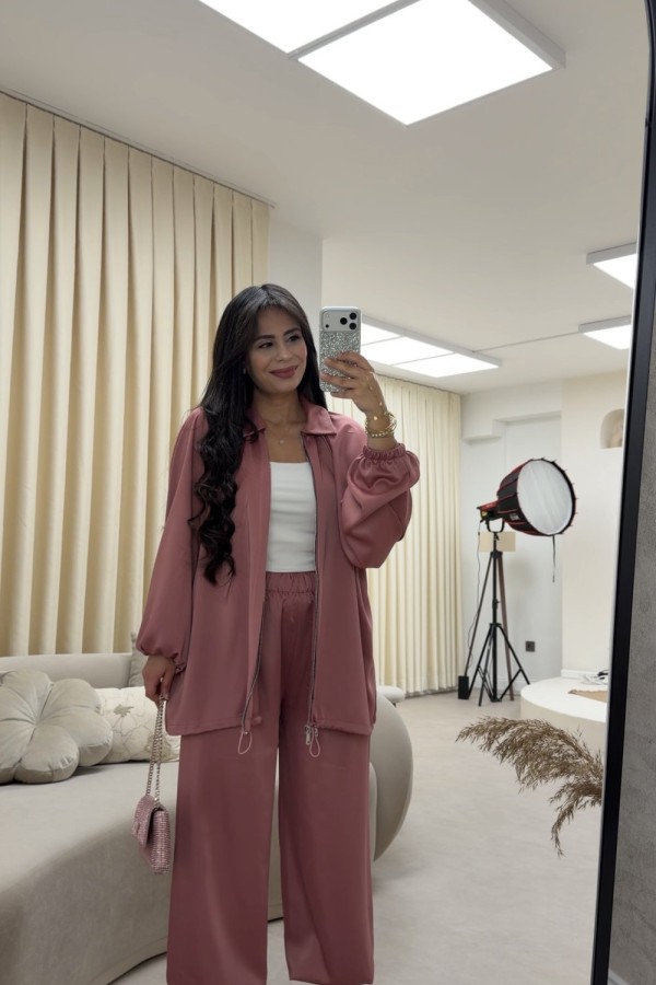 ZARA MODEL SATEN TAKIM PEMBE  Pembe