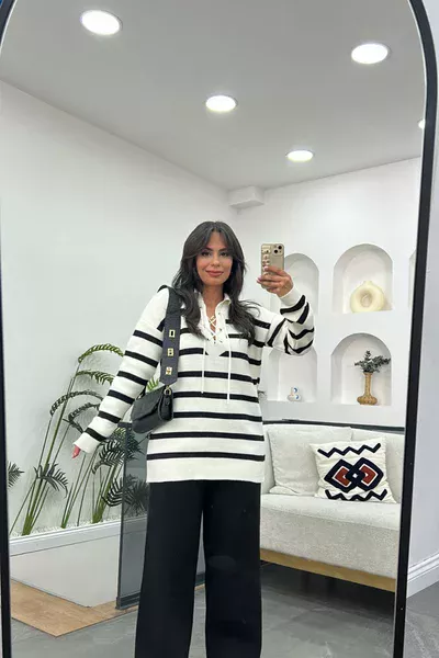 Bağcıklı Triko Takım-Ekru