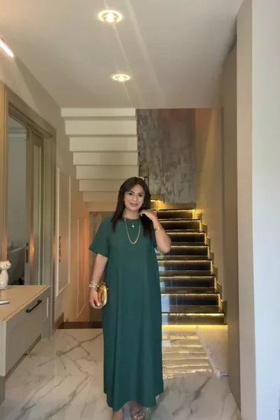 BÜRÜMCÜK ELBİSE KOYU YEŞİL