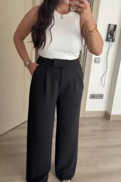 CIRTCIRTLI KREP PANTOLON SİYAH