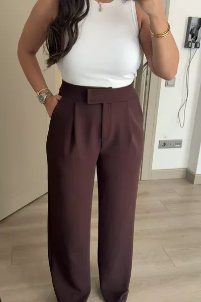 CIRTCIRTLI KREP PANTOLON KAHVERENGİ