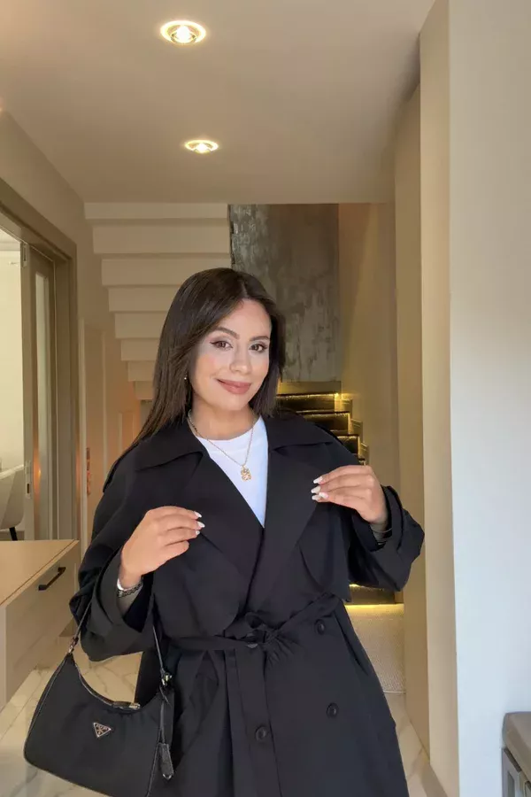 KUŞAKLI TRENÇKOT SİYAH (19 EYLÜL KARGO ÇIKIŞIDIR)
